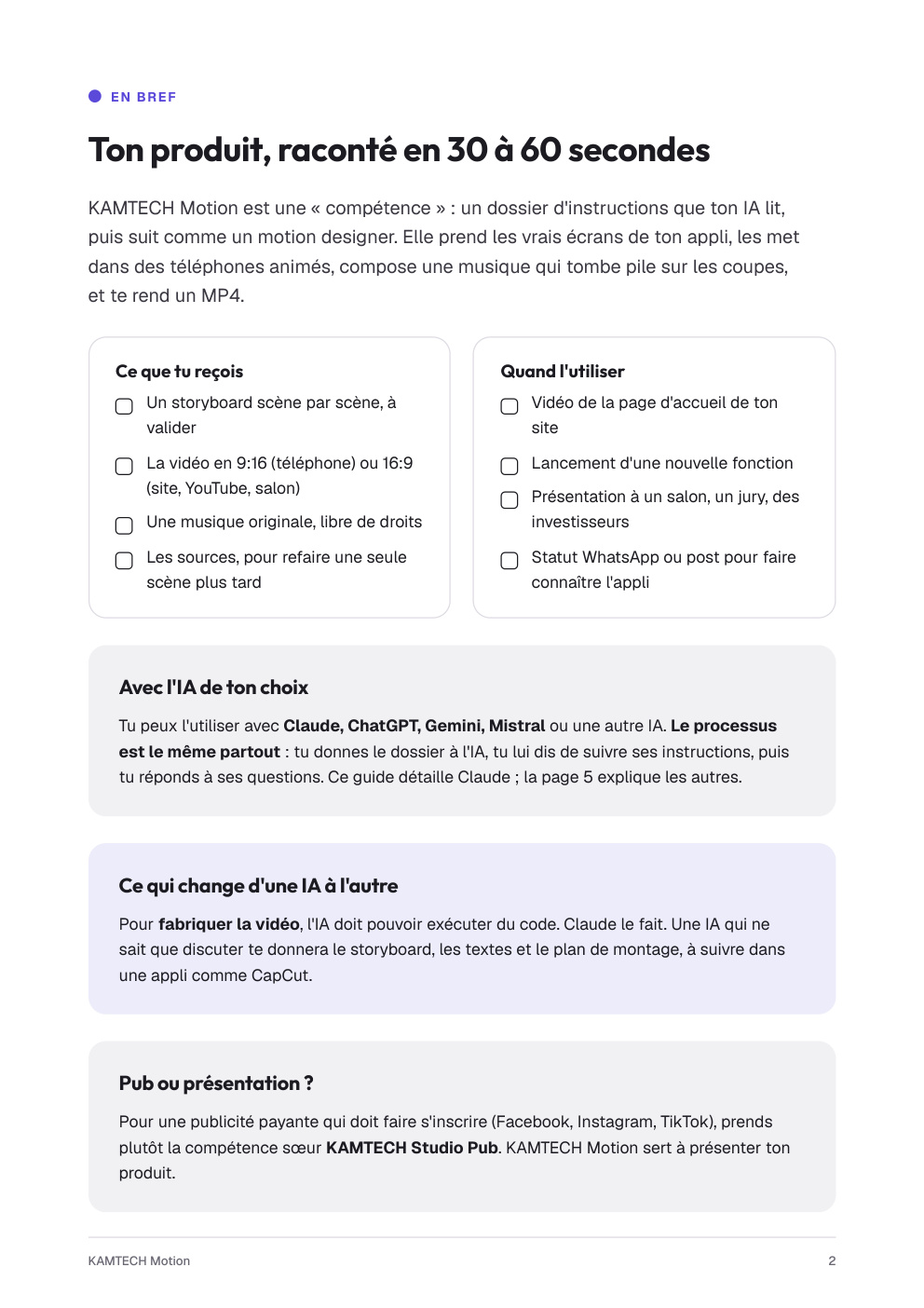 Page « en bref » du guide